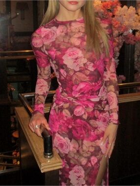 Free People Floral Mesh Long Sleeve Maxi Dress S